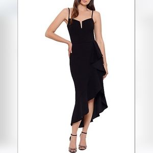 NWT XSCAPE Crepe Ruffle Midi Evening Gown Dress Sz 2